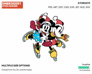 Classic Mickey And Minnie Mouse Ice Skating - Disney Characters - Christmas - Holiday Inspired Embroidery Design in 3 sizes & 8 formats