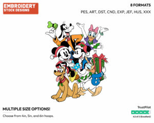 Classic Mickey Mouse And Friends - Disney Characters - Christmas - Holiday Inspired Embroidery Design in 3 sizes & 8 formats