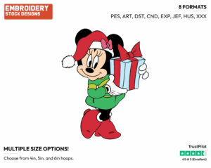 Minnie Posing With Christmas Present - Disney Characters - Christmas - Holiday Inspired Embroidery Design in 3 sizes & 8 formats