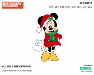 Minnie Mouse Wearing Santa Hat With Scarf - Disney Characters - Christmas - Holiday Inspired Embroidery Design in 3 sizes & 8 formats