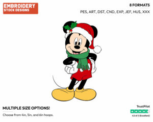 Mickey Mouse Wearing Santa Hat With Scarf - Disney Characters - Christmas - Holiday Inspired Embroidery Design in 3 sizes & 8 formats