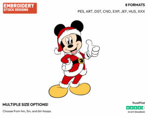 Mickey Mouse Giving Thumbs Up As Santa Claus - Disney Characters - Christmas - Holiday Inspired Embroidery Design in 3 sizes & 8 formats
