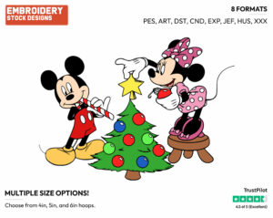 Mickey And Minnie Decorating The Christmas Tree - Disney Characters - Christmas - Holiday Inspired Embroidery Design in 3 sizes & 8 formats