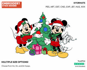 Mickey, Minnie Mouse Decorating Christmas Tree - Disney Characters - Christmas - Holiday Inspired Embroidery Design in 3 sizes & 8 formats