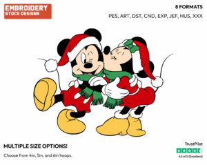 Minnie Kissing Mickey - Disney Characters - Christmas - Holiday Inspired Embroidery Design in 3 sizes & 8 formats