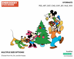 Mickey, Minnie, Donald, Goofy And Pluto Decorating Christmas Tree - Disney Characters - Christmas - Holiday Inspired Embroidery Design in 3 sizes & 8 formats