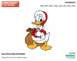 Donald Duck As Santa Claus - Disney Characters - Christmas - Holiday Inspired Embroidery Design in 3 sizes & 8 formats