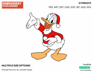 Donald Duck As Santa Claus - Disney Characters - Christmas - Holiday Inspired Embroidery Design in 3 sizes & 8 formats