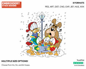 Donald Duck, Huey, Dewey And Louie Singing Carols - Disney Characters - Christmas - Holiday Inspired Embroidery Design in 3 sizes & 8 formats