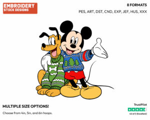 Mickey, Pluto Wearing Christmas Sweaters - Disney Characters - Christmas - Holiday Inspired Embroidery Design in 3 sizes & 8 formats