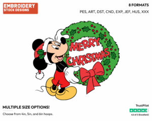 Mickey As Santa Claus With Merry Christmas Wreath Sign - Disney Characters - Christmas - Holiday Inspired Embroidery Design in 3 sizes & 8 formats
