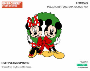 Mickey, Minnie Posing With Christmas Wreath - Disney Characters - Christmas - Holiday Inspired Embroidery Design in 3 sizes & 8 formats