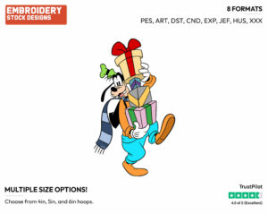 Goofy Presents - Disney Characters - Christmas - Holiday Inspired Embroidery Design in 3 sizes & 8 formats