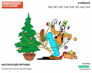 Goofy Decorating Christmas Tree - Disney Characters - Christmas - Holiday Inspired Embroidery Design in 3 sizes & 8 formats