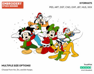 Mickey, Minnie, Donald, Goofy, Pluto - Disney Characters - Christmas - Holiday Inspired Embroidery Design in 3 sizes & 8 formats