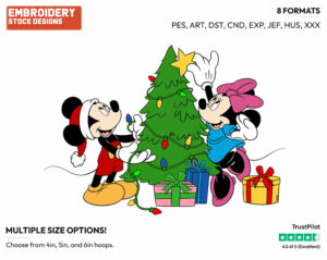 Mickey, Minnie Decorating Tree - Disney Characters - Christmas - Holiday Inspired Embroidery Design in 3 sizes & 8 formats