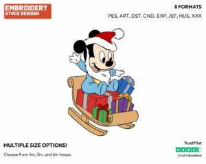 Baby Mickey On Sled - Disney Characters - Christmas - Holiday Inspired Embroidery Design in 3 sizes & 8 formats