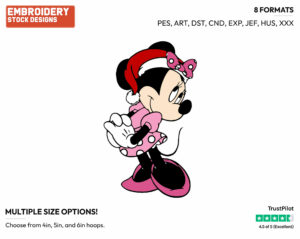 Minnie Mouse Wearing Santa Hat - Disney Characters - Christmas - Holiday Inspired Embroidery Design in 3 sizes & 8 formats
