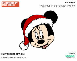 Minnie Mouse's Face - Disney Characters - Christmas - Holiday Inspired Embroidery Design in 3 sizes & 8 formats