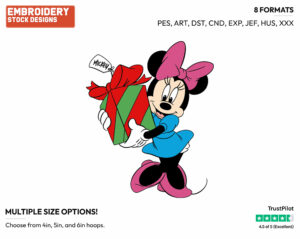 Minnie Mouse Present - Disney Characters - Christmas - Holiday Inspired Embroidery Design in 3 sizes & 8 formats