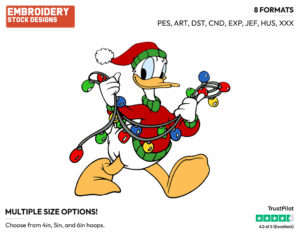 Donald Duck - Disney Characters - Christmas - Holiday Inspired Embroidery Design in 3 sizes & 8 formats