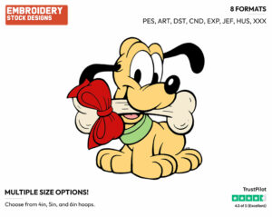 Baby Pluto, Present - Disney Characters - Christmas - Holiday Inspired Embroidery Design in 3 sizes & 8 formats