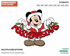 Mickey Merry Christmas - Disney Characters - Christmas - Holiday Inspired Embroidery Design in 3 sizes & 8 formats