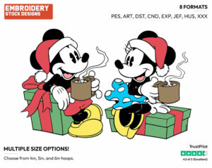 Classic Minnie, Mickey Drinking Hot Cocoa - Disney Characters - Christmas - Holiday Inspired Embroidery Design in 3 sizes & 8 formats