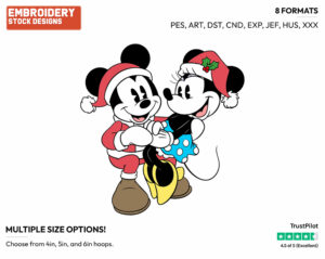 Classic Minnie, Mickey - Disney Characters - Christmas - Holiday Inspired Embroidery Design in 3 sizes & 8 formats