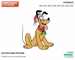 Classic Pluto - Disney Characters - Christmas - Holiday Inspired Embroidery Design in 3 sizes & 8 formats