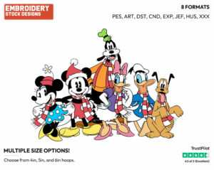 Classic Mickey, Friends - Disney Characters - Christmas - Holiday Inspired Embroidery Design in 3 sizes & 8 formats