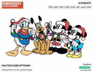Classic Mickey, Friends - Disney Characters - Christmas - Holiday Inspired Embroidery Design in 3 sizes & 8 formats