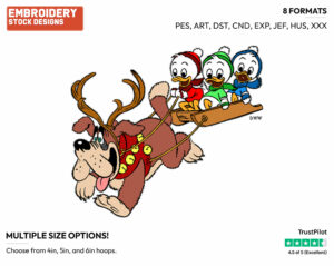 Huey, Dewey, Louie In Sled - Disney Characters - Christmas - Holiday Inspired Embroidery Design in 3 sizes & 8 formats
