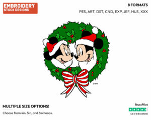 Mickey, Minnie Mouse Wreath - Disney Characters - Christmas - Holiday Inspired Embroidery Design in 3 sizes & 8 formats