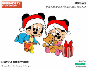 Baby Mickey & Minnie Mouse - Disney Characters - Christmas - Holiday Inspired Embroidery Design in 3 sizes & 8 formats