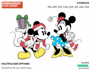 Classic Mickey, Minnie - Disney Characters - Christmas - Holiday Inspired Embroidery Design in 3 sizes & 8 formats