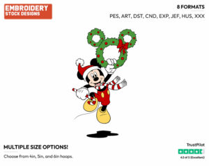 Mickey Mouse Ears Wreath - Disney Characters - Christmas - Holiday Inspired Embroidery Design in 3 sizes & 8 formats