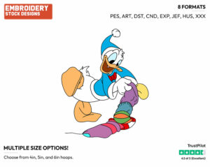 Donald Duck Stuffing A Stocking - Disney Characters - Christmas - Holiday Inspired Embroidery Design in 3 sizes & 8 formats