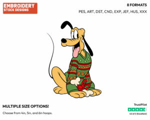 Pluto Wearing Sweater - Disney Characters - Christmas - Holiday Inspired Embroidery Design in 3 sizes & 8 formats
