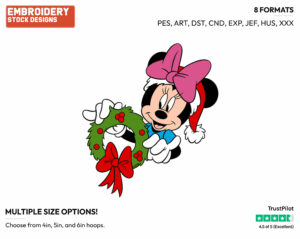 Minnie Holding A Wreath - Disney Characters - Christmas - Holiday Inspired Embroidery Design in 3 sizes & 8 formats
