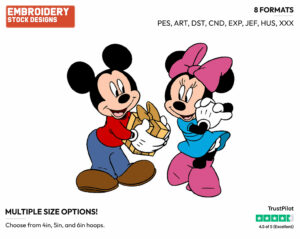 Mickey Giving Minnie A Gift - Disney Characters - Christmas - Holiday Inspired Embroidery Design in 3 sizes & 8 formats