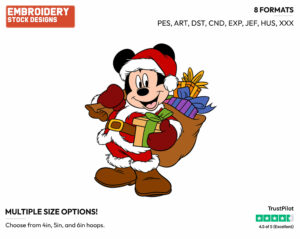 Mickey Mouse As Santa - Disney Characters - Christmas - Holiday Inspired Embroidery Design in 3 sizes & 8 formats