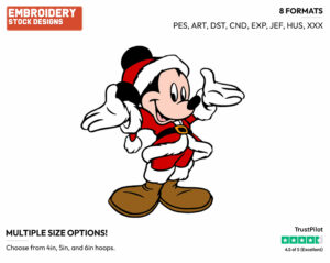 Mickey Mouse As Santa - Disney Characters - Christmas - Holiday Inspired Embroidery Design in 3 sizes & 8 formats