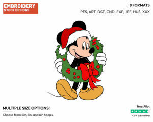 Mickey Holding A Wreath - Disney Characters - Christmas - Holiday Inspired Embroidery Design in 3 sizes & 8 formats