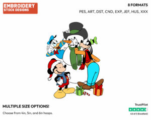 Donald, Mickey, Goofy Building Snowman - Disney Characters - Christmas - Holiday Inspired Embroidery Design in 3 sizes & 8 formats