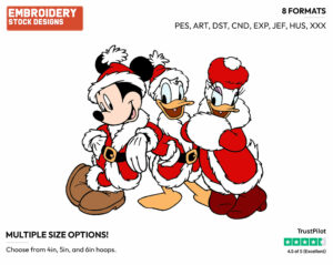 Donald, Daisy, Mickey - Disney Characters - Christmas - Holiday Inspired Embroidery Design in 3 sizes & 8 formats