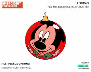 Mickey Mouse Ornament - Disney Characters - Christmas - Holiday Inspired Embroidery Design in 3 sizes & 8 formats