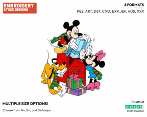 Mickey, Minnie, Pluto At The Mailbox - Disney Characters - Christmas - Holiday Inspired Embroidery Design in 3 sizes & 8 formats