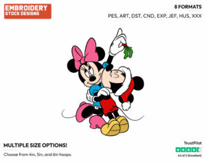 Mickey Kissing Minnie Under Mistletoe - Disney Characters - Christmas - Holiday Inspired Embroidery Design in 3 sizes & 8 formats