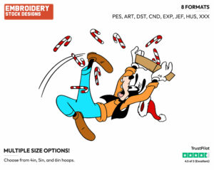 Goofy Slipping - Disney Characters - Christmas - Holiday Inspired Embroidery Design in 3 sizes & 8 formats
